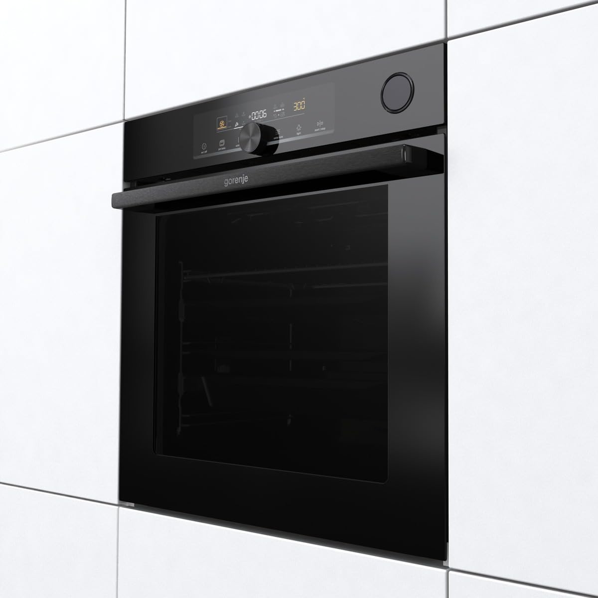 Einbau-Backofen 77L Schwarz mit Heißluft, Pyrolyse & Pizza-Modus 300°C