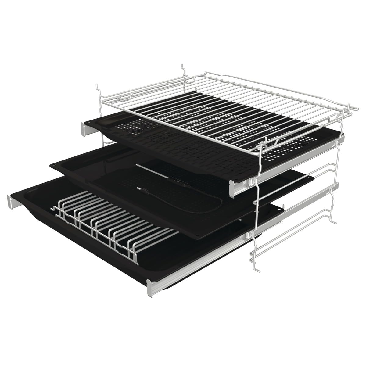 Einbau-Backofen 77L Schwarz mit Heißluft, Pyrolyse & Pizza-Modus 300°C