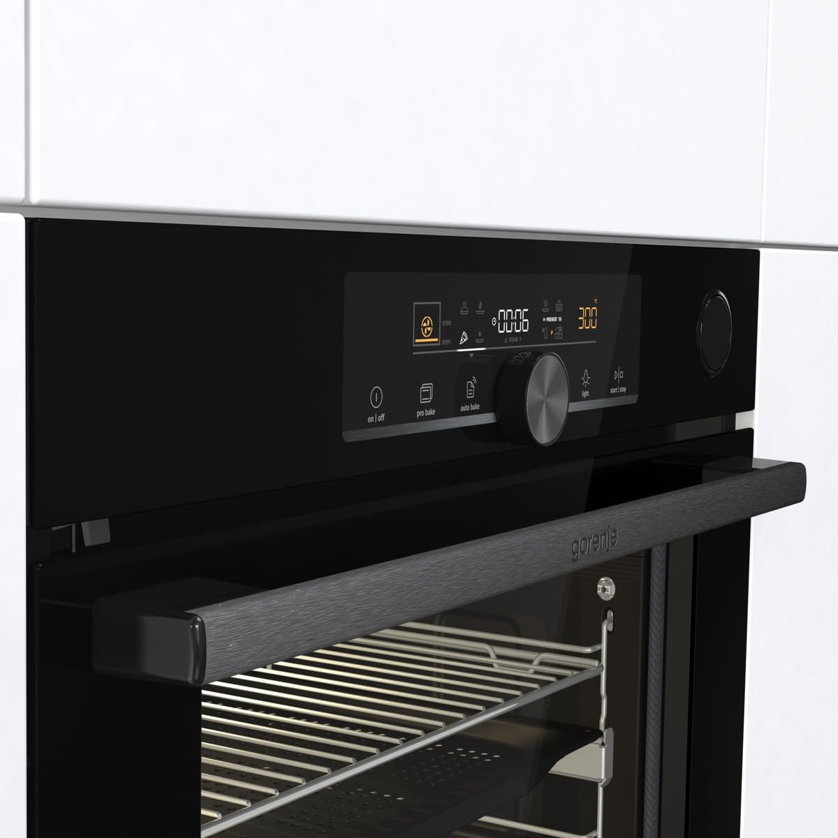 Einbau-Backofen 77L Schwarz mit Heißluft, Pyrolyse & Pizza-Modus 300°C
