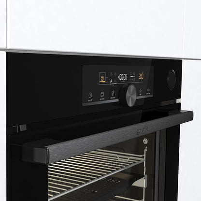 Einbau-Backofen 77L Schwarz mit Heißluft, Pyrolyse & Pizza-Modus 300°C