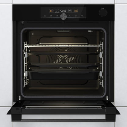 Einbau-Backofen 77L Schwarz mit Heißluft, Pyrolyse & Pizza-Modus 300°C
