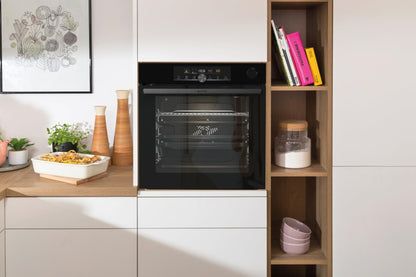 Einbau-Backofen 77L Schwarz mit Heißluft, Pyrolyse & Pizza-Modus 300°C