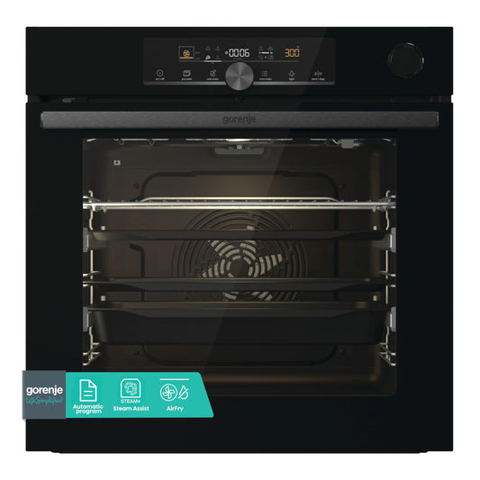 Einbau-Backofen 77L Schwarz mit Heißluft, Pyrolyse & Pizza-Modus 300°C